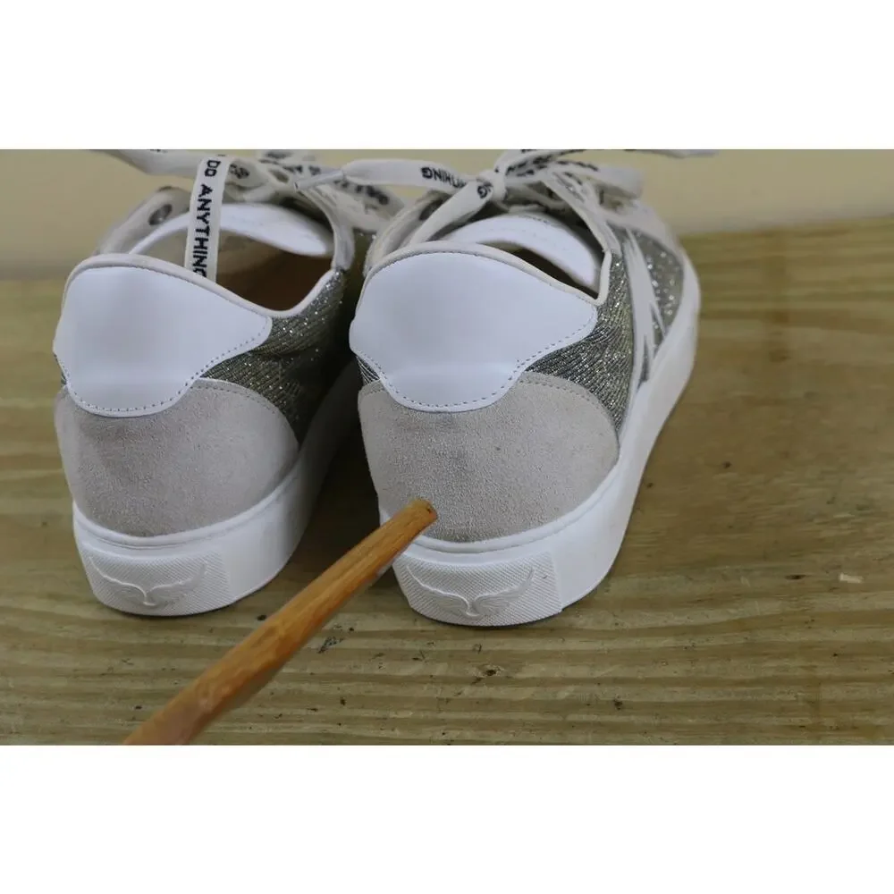New Zadig & Voltaire Sneakers 38 White Leather Flash Sparkle Shoes - Picture 11 of 15